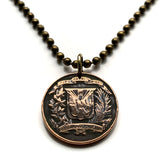 1957 Dominican Republic 1 Centavo coin pendant necklace jewelry Santo Domingo Santiago Quisqueya Cibao La Vega Ciudad Colonial San Pedro de Macorís La Romana Higüey Moca n000902