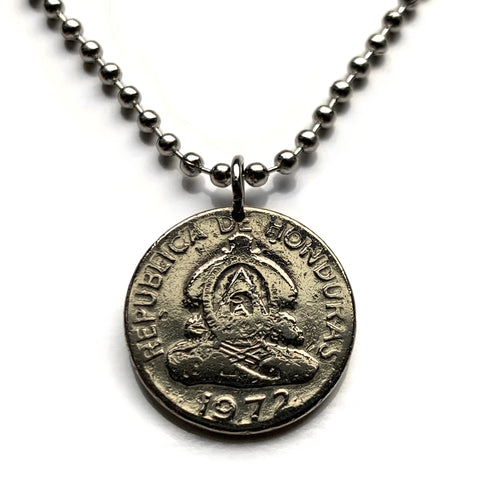 1972 Honduras 5 Centavos coin pendant necklace jewelry pirámide Lempira Lenca Tegucigalpa Choluteca masonic eye Yoro Olancho El Paraíso Atlántida Copán La Ceiba San Pedro Sula Choloma Comayagua Centroamérica n003903