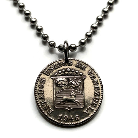 1946 Venezuela 5 Céntimos coin pendant necklace jewelry Simón Bolívar white horse Palomo Caracas Maracaibo Valencia pendant Barquisimeto Ciudad Guayana Maturín Barcelona Maracay Cumaná Barinas Miranda San Cristóbal n001172