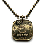 1943 British Ceylon Sri Lanka 5 Cents coin pendant World War 2 era Colombo Kaduwela Maharagama Kesbewa Dehiwala Mount Lavinia Moratuwa Negombo Kotte Kalmunai Kandy Sinhala Eelam Tamils Anuradhapura n001002