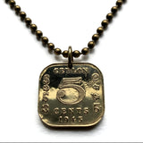 1943 British Ceylon Sri Lanka 5 Cents coin pendant World War 2 era Colombo Kaduwela Maharagama Kesbewa Dehiwala Mount Lavinia Moratuwa Negombo Kotte Kalmunai Kandy Sinhala Eelam Tamils Anuradhapura n001002