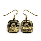 1940's British Ceylon Sri Lanka 5 Cents coin dangle & drop earrings World War 2 era Colombo Kaduwela Maharagama Kesbewa Dehiwala Mount Lavinia Moratuwa Negombo Kotte Kalmunai Kandy Sinhala Eelam Tamils Anuradhapura e000670