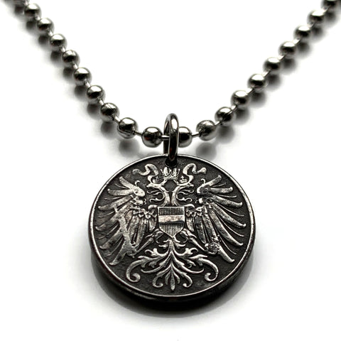 1918 Austria Osterreich 2 Heller coin pendant double headed eagle Vienna Salzburg Habsburg Graz Linz Innsbruck Wien Wels Villach Tyrol Styria Sölden Ischgl Heurigen World War 1 n000276