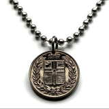 1967 Iceland Ísland 25 Aurar coin pendant Nordic cross Reykjavík Landvættir saga Griðungur Gammur Dreki Bergrisi Vík Skógar Grindavík n001597