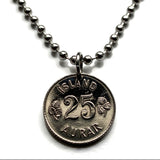 1967 Iceland Ísland 25 Aurar coin pendant Nordic cross Reykjavík Landvættir saga Griðungur Gammur Dreki Bergrisi Vík Skógar Grindavík n001597