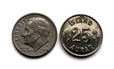 1967 Iceland Ísland 25 Aurar coin pendant Nordic cross Reykjavík Landvættir saga Griðungur Gammur Dreki Bergrisi Vík Skógar Grindavík n001597