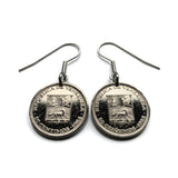 1965 Venezuela 50 Céntimos coin dangle drop earrings jewelry Simón Bolívar white horse Palomo Caracas Maracaibo Valencia pendant Barquisimeto Ciudad Guayana Maturín Barcelona Maracay Cumaná Barinas Miranda San Cristóbal e000673