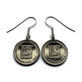 1965 Venezuela 50 Céntimos coin dangle drop earrings jewelry Simón Bolívar white horse Palomo Caracas Maracaibo Valencia pendant Barquisimeto Ciudad Guayana Maturín Barcelona Maracay Cumaná Barinas Miranda San Cristóbal e000673
