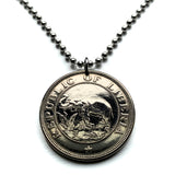 1941 Liberia 2 Cents coin pendant necklace jewelry West African elephant safari World War 2 era WWII Monrovia Gbarnga Buchanan Ganta Kakata Zwedru Harbel Montserrado Nimba Kpelle Bassa people Bong Lofa Harper Pleebo Foya Klao n000867