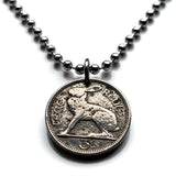 1953 Ireland Éire 3 Pence coin pendant necklace Irish rabbit hare cute bunny Gaelic harp Cláirseach Dublin Cork Limerick Waterford Ulster Carlow Hibernia Galway Munster Guinness St Patrick's n000121