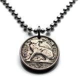1953 Ireland Éire 3 Pence coin pendant necklace Irish rabbit hare cute bunny Gaelic harp Cláirseach Dublin Cork Limerick Waterford Ulster Carlow Hibernia Galway Munster Guinness St Patrick's n000121