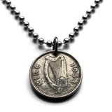 1953 Ireland Éire 3 Pence coin pendant necklace Irish rabbit hare cute bunny Gaelic harp Cláirseach Dublin Cork Limerick Waterford Ulster Carlow Hibernia Galway Munster Guinness St Patrick's n000121