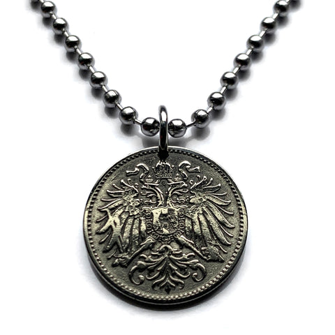 1894 Austria Osterreich 10 Heller coin pendant necklace jewelry Austrian eagle Habsburg Vienna Linz Österreicher Schönbrunn Palace Sankt Pölten Styria Mozart n000305