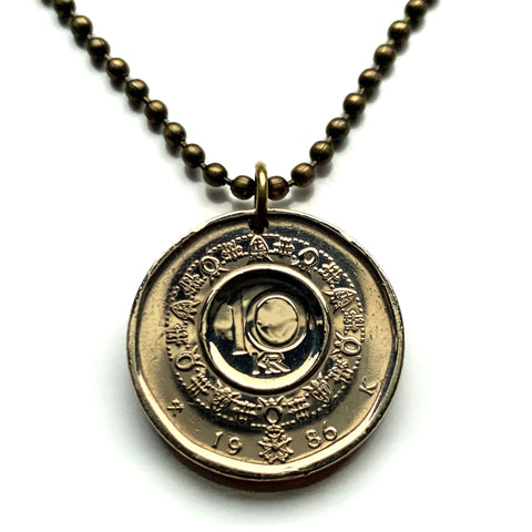 1986 Norway Norge 10 Kroner coin pendant Royal Norwegian Order of Chivalry Saint Olav Livery collar initial O Oslo Bergen Stavanger Sandnes Nynorsk Bokmal Trondheim Drammen Fredrikstad Sarpsborg Porsgrunn Skien Viking Scandinavia Nordic Norse n001573