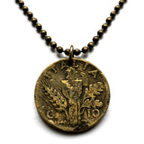 1940 Italy 10 Centesimi coin pendant World War 2 era Savoy shield Rome Florence Milan Venice Napoli Verona Torino Assisi Capri Siena Ferrara Ancona Palermo Cagliari Perugia Bergamo Parma Ragusa Salerno Pisa Matera Sorrento Trento Capri Bari n000547
