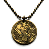 1940 Italy 10 Centesimi coin pendant World War 2 era Savoy shield Rome Florence Milan Venice Napoli Verona Torino Assisi Capri Siena Ferrara Ancona Palermo Cagliari Perugia Bergamo Parma Ragusa Salerno Pisa Matera Sorrento Trento Capri Bari n000547