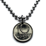 1987 Norway Norge 10 Ore coin pendant Norwegian crown initial O Oslo Bergen Stavanger Sandnes Trondheim Drammen Bokmal Nynorsk Norsk n002075