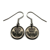 1977 Norway Norge 10 Ore coin earrings Norwegian crown initial O Oslo Bergen Stavanger Sandnes Trondheim Drammen Bokmal Nynorsk e000676