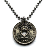 1925 Belgium 10 Centimes coin pendant initial A Brussels Antwerp Bruges Ghent Mons Flanders Flemish Ostend Dinant Ardennes French n003243