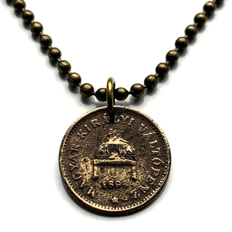 1896 Hungary Magyars 1 Filler coin pendant necklace jewelry Hungarian Holy Crown of Saint Stephen Szent Korona Budapest Debrecen Szeged Pannonian Jasz Basin Csangos Ugrians Buda n000395