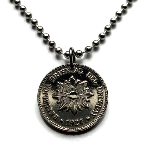 1924 Uruguay 2 Centesimos coin pendant necklace jewelry Sol de Mayo Montevideo Salto Artigas Charrúa Villa del Cerro Punta del Este Ciudad de la Costa Paysandú Las Piedras Casabó Rioplatense Maldonado Melo n000985
