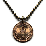 1971 England United Kingdom Great Britain 1/2 New Penny coin pendant English House of Tudor crown London Manchester Birmingham Leeds Sheffield Yorkshire Liverpool Southampton Nottingham Newcastle Coventry Bristol Leicester n000552