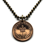 1971 England United Kingdom Great Britain 1/2 New Penny coin pendant English House of Tudor crown London Manchester Birmingham Leeds Sheffield Yorkshire Liverpool Southampton Nottingham Newcastle Coventry Bristol Leicester n000552
