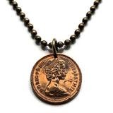 1971 England United Kingdom Great Britain 1/2 New Penny coin pendant English House of Tudor crown London Manchester Birmingham Leeds Sheffield Yorkshire Liverpool Southampton Nottingham Newcastle Coventry Bristol Leicester n000552