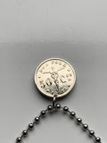 1923 Belgium 50 Centimes coin pendant Belgian lady Brussels Antwerp Bruges Ghent Liège Mons Kortrijk Ostend Ypres Dinant Limbourg Bilstain Wallonia Namur Charleroi Schaerbeek Leuven Mechelen n003406