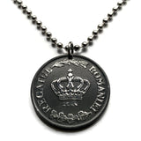 1944 Romania 20 Lei coin pendant necklace World War 2 era Romanian crown Bucharest Iasi Cluj-Napoca Timisoara Constanța Galati Wallachia Moldavia Transylvania Bran Castle Dracula's Castle Brasov Sibiu Craiova Dobrogea Peles Roman Dacia Vlachs n002839