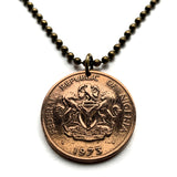 1973 Nigeria 1 Kobo coin pendant Nigerian horse eagle Abuja Lagos black shield West Africa Zuma Rock Victoria Island Harcourt Ibo n001572
