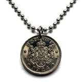 1924 Romania 1 Leu coin pendant Romanian lions eagle crown Bucharest Cluj-Napoca Iasi Constanta Wallachia Moldavia Timisoara Transylvania Bran Vlad Dracula's Castle Sibiu Brasov Peles Castle Roman Dacia Michael the Brave Vlachs Craiova Galati n000479