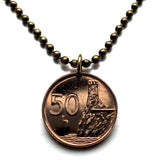 1998 Slovakia Slovensko 50 Halierov coin pendant Devin Castle Tower Danube Slovak double cross Bratislava Kosice Presov Zilina Spis n002209