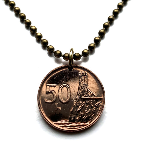 1998 Slovakia Slovensko 50 Halierov coin pendant Devin Castle Tower Danube Slovak double cross Bratislava Kosice Presov Zilina Spis n002209