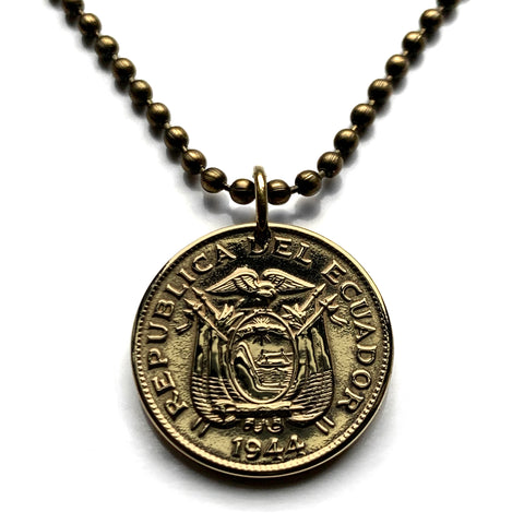 1944 Ecuador 20 Centavos coin pendant World War 2 era escudo Ecuatoriano Quito Cuenca Ibarra Los Ríos Azuay Tungurahua Cotopaxi Imbabura Sucumbíos n001211