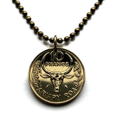 1970 Madagascar 10 Francs coin pendant Zebu bull ox horns Antananarivo African island Malagasy Analamazoatra Reserve wildlife tourism n003911