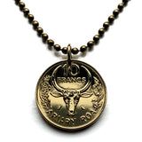 1970 Madagascar 10 Francs coin pendant Zebu bull ox horns Antananarivo African island Malagasy Analamazoatra Reserve wildlife tourism n003911