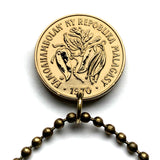 1970 Madagascar 10 Francs coin pendant Zebu bull ox horns Antananarivo African island Malagasy Analamazoatra Reserve wildlife tourism n003911