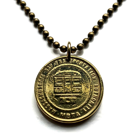 MBTA Massachusetts Bay Transportation Authority Subway train transit T Token coin pendant necklace Boston Massachusetts initial T n001072