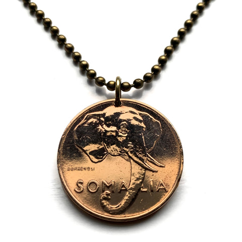 1950 Somalia 5 Centesimi coin pendant necklace jewelry Somali elephant Mogadishu Hargeisa Bosaso horn of Africa Galkayo Borama Burao Kismayo Merca Afgooye Dhambalin Barawa Hafun Somaliland Puntland Gondershe n000852