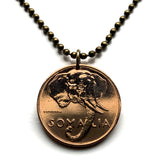 1950 Somalia 5 Centesimi coin pendant necklace jewelry Somali elephant Mogadishu Hargeisa Bosaso horn of Africa Galkayo Borama Burao Kismayo Merca Afgooye Dhambalin Barawa Hafun Somaliland Puntland Gondershe n000852