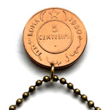1950 Somalia 5 Centesimi coin pendant necklace jewelry Somali elephant Mogadishu Hargeisa Bosaso horn of Africa Galkayo Borama Burao Kismayo Merca Afgooye Dhambalin Barawa Hafun Somaliland Puntland Gondershe n000852