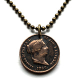 1862 Spain España 10 Centimos de Real coin pendant necklace escudo Español queen Isabella II Madrid Barcelona Murcia Asturias Cataluña Palmas Vigo Ibiza n003912