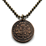 1862 Spain España 10 Centimos de Real coin pendant necklace escudo Español queen Isabella II Madrid Barcelona Murcia Asturias Cataluña Palmas Vigo Ibiza n003912