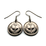 1952 Libya 1 Piastre coin earrings Libyan crown Tamazight Benghazi Arabic Islamic Misrata Cyrenaica white crescent moon star e000684