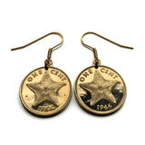 1966 Bahamas 1 Cent coin earrings Bahamian starfish cushion sea star beach Nassau Lucayan Freeport Andros Exuma Rose Island Rum Cay e000681