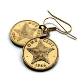 1966 Bahamas 1 Cent coin earrings Bahamian starfish cushion sea star beach Nassau Lucayan Freeport Andros Exuma Rose Island Rum Cay e000681