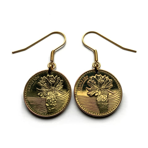 2016 Colombia 100 Pesos coin drop dangle earrings Frailejón fruta Colombiana Bogota sunflower Valle del Cauca Soledad Bello Ibagué Villavicencio e000679