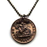 1857 Bank of Upper Canada Ontario 1/2 Penny coin token keychain pendant Saint George slaying the dragon slayer Ottawa Montreal Quebec Toronto Vancouver Calgary Mississauga Brampton Ajax Hamilton London Markham Vaughan Kitchener Windsor Burlington n000599