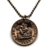1857 Bank of Upper Canada Ontario 1/2 Penny coin token keychain pendant Saint George slaying the dragon slayer Ottawa Montreal Quebec Toronto Vancouver Calgary Mississauga Brampton Ajax Hamilton London Markham Vaughan Kitchener Windsor Burlington n000599